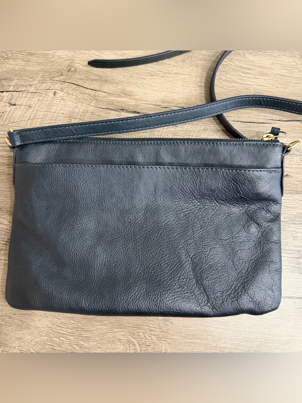 Fossil Black Blue Leather Crossbody Messenger Envelope Sidney Bag Shoulder Purse - Picture 9 of 12